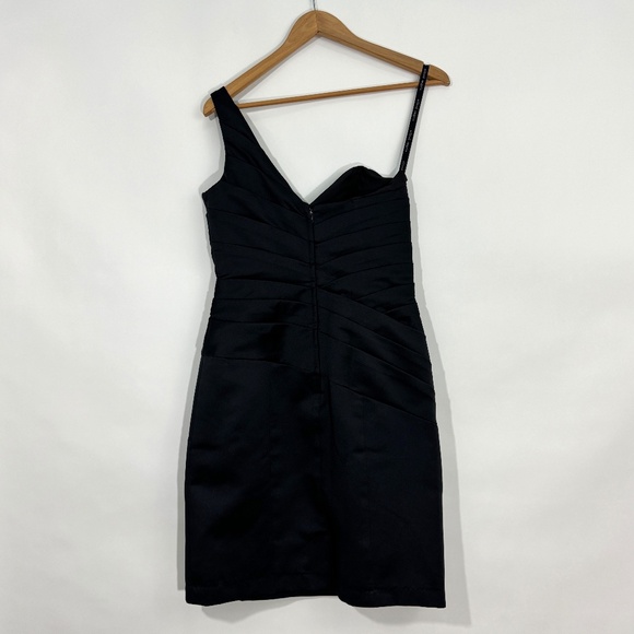 Alfred Angelo Size 6 Small Black Satin One Shoulder Pleated Cocktail Dress - Picture 5 of 7